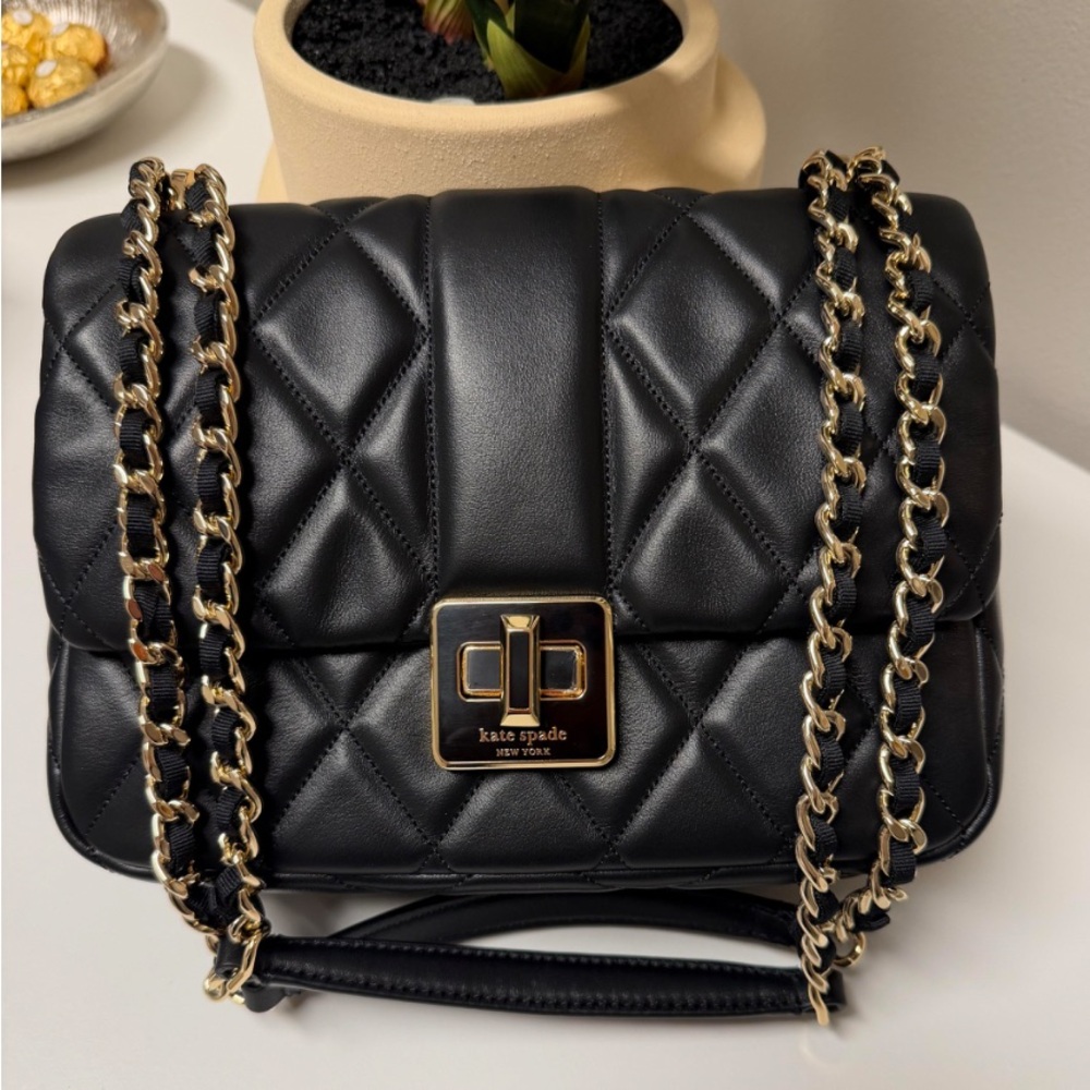 Kate Spade Small Carey Quilted Shoulder Bag with Gold Chain Straps